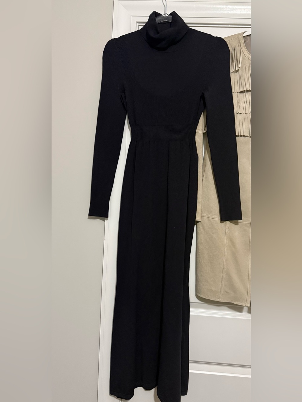 Toccin Black Ribbed Turtleneck Maxi Dress with Flared Hem - Picture 2 of 3